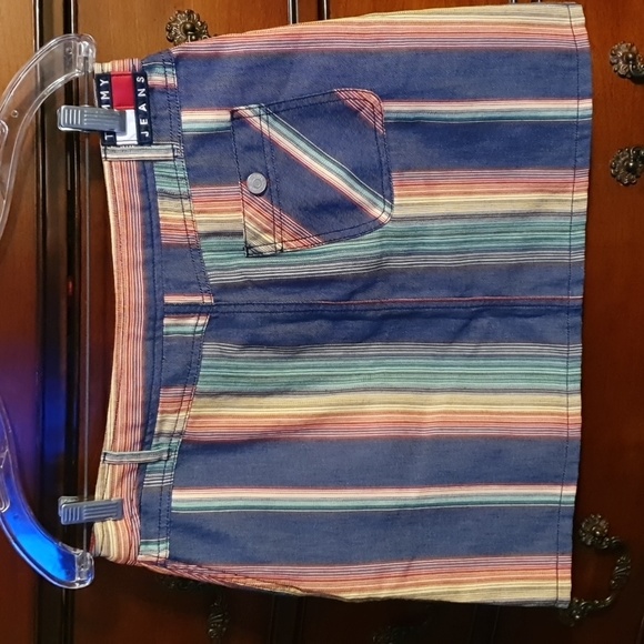 Vtg 90s Tommy Jeans Rainbow Mini Skirt sz 28 - Picture 3 of 3